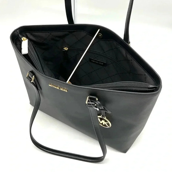 Michael Kors Bag Large Sheila Mf Tote Bag & Large Double Zip Wallet Black/Gold - Picture 7 of 14